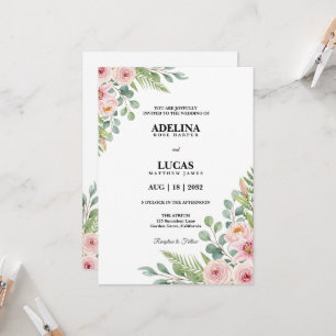 Romantische Rosen- und Lilien-Botanik-Hochzeit Einladung