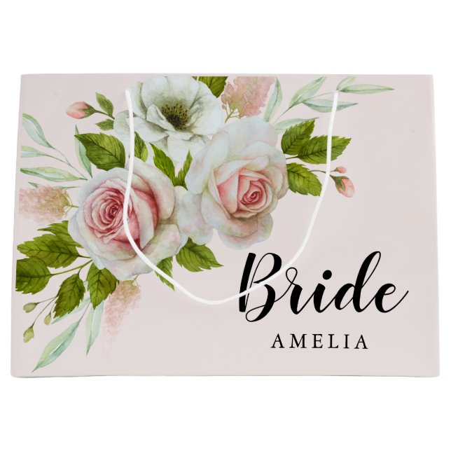 Romantische Rosen Wasserfarbene Blumenbrille Große Geschenktüte (Vorderseite)