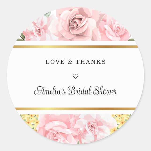 Romantische Rosenblume Liebe und Dank Bridal Runder Aufkleber (Vorderseite)