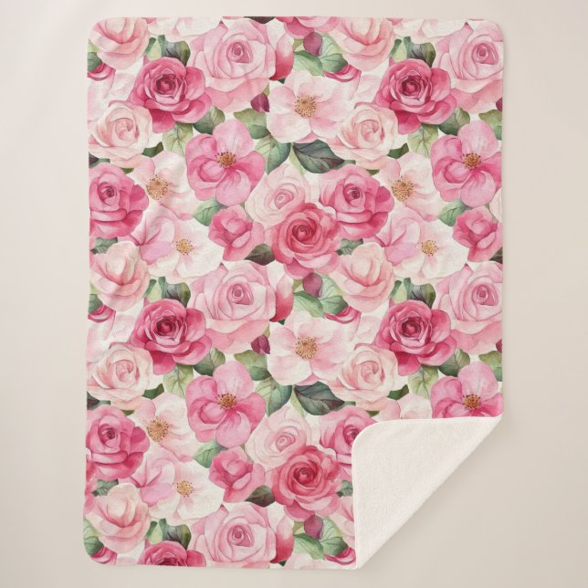 Romantische Rosenblüte Sherpadecke (Vorderseite)