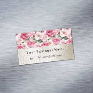 Romantische Rosenblütencreme Imitate Leder Magnetische Visitenkarte