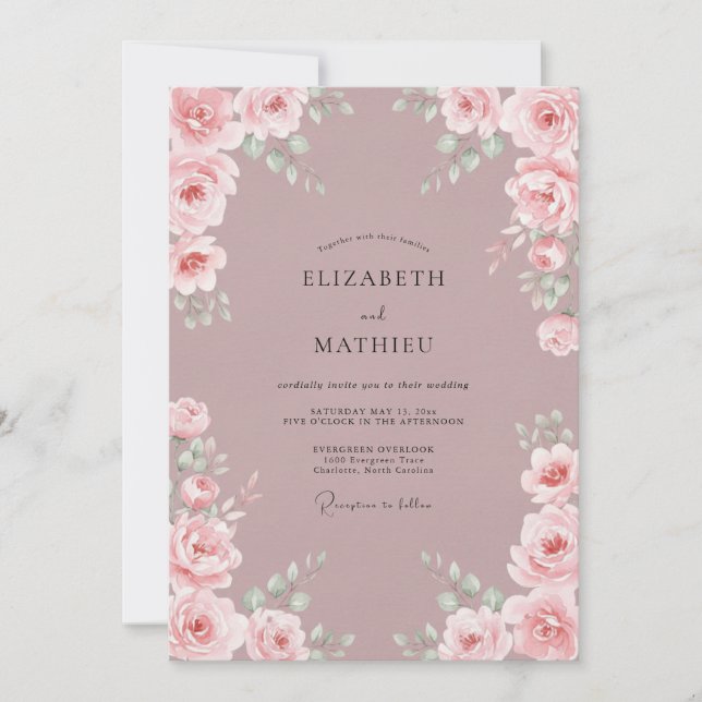 Romantische Rosenhochzeit Einladung (Vorderseite)