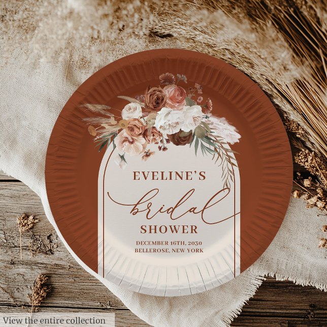 Romantische Rostpampas-Teller Pappteller (Romantic Rust Pampas Grass Floral Paper Plates)