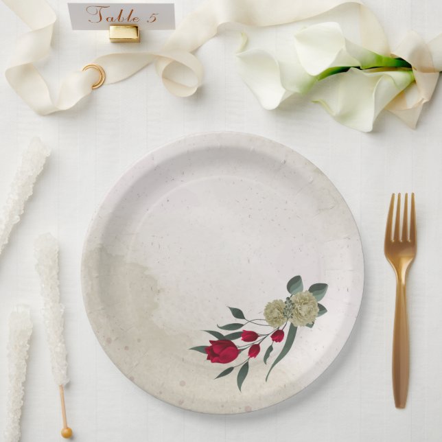 romantische Rot- und Blütenblumen Pappteller (Hochzeit)