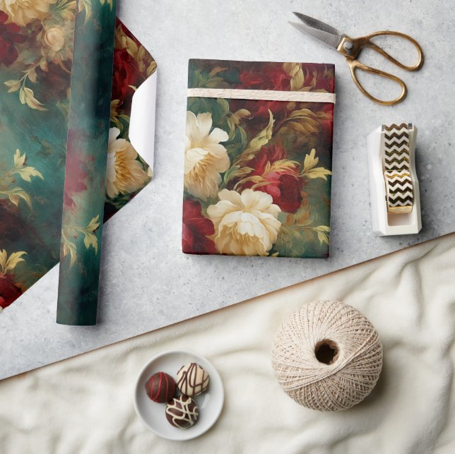 Romantische Rot-Weiß-Blume Brautparty Hochzeit Geschenkpapier (Kunsthandwerk)