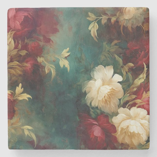 Romantische Rot-Weiß-Blume Steinuntersetzer (Vorderseite)