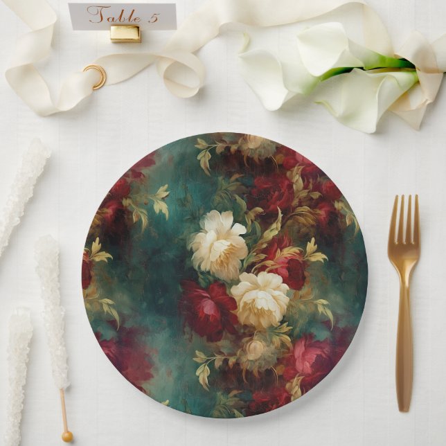 Romantische Rot-Weiße Blume Blumenhochzeit Pappteller (Hochzeit)