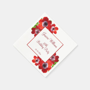 Romantische rote Anemonen Blumen 25. Geburtstag Serviette