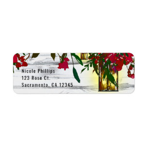 Romantische rote Aquarellrosen und Laternenhochzei