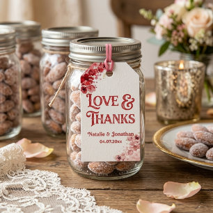 Romantische rote Blumen-Hochzeit Danke Geschenkanhänger
