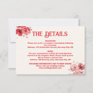 Romantische rote Blumen-Hochzeit Details Beilageka RSVP Karte