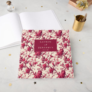 Romantische rote Blumen mit Vögeln Gästebuch