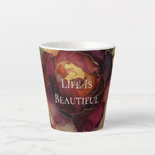 Romantische Rote Burgund Rose Gold Floral Milchtasse