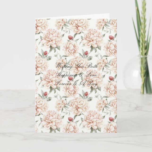 Romantische rote cremefarbene Blumenhochzeit Karte (Vorderseite)