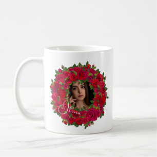 Romantische rote dunkelrosa Rosen Foto Rahmen Kaffeetasse