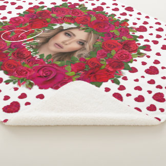 Romantische rote dunkelrosa Rosen Foto Rahmen Sherpadecke