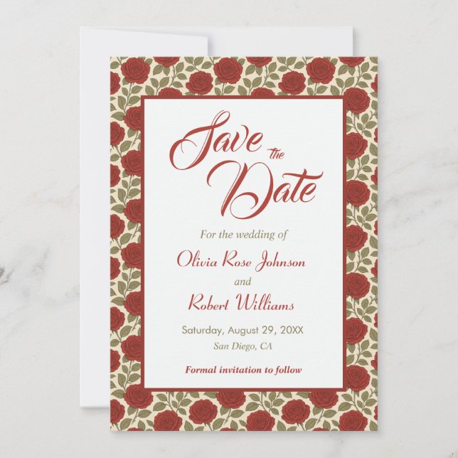 Romantische Rote Flora Hochzeit retten Datum Save The Date (Vorderseite)