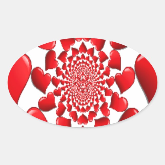 Romantische rote Herzen Muster Kunst drucken Ovaler Aufkleber (Vorderseite)