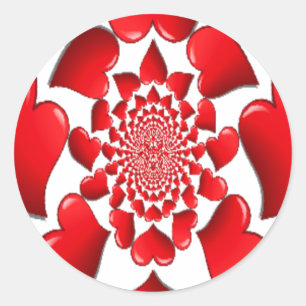 Romantische rote Herzen Muster Kunst drucken Runder Aufkleber