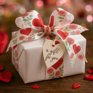 Romantische rote Herzen rosa Rosen Satinband