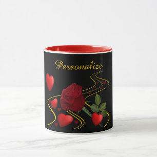 Romantische Rote Herzen & Rose Gold Band personali Tasse