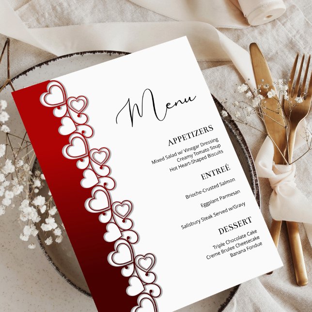 Romantische Rote Herzen Wirbel Valentinstag Urlaub Menükarte (Von Creator hochgeladen)
