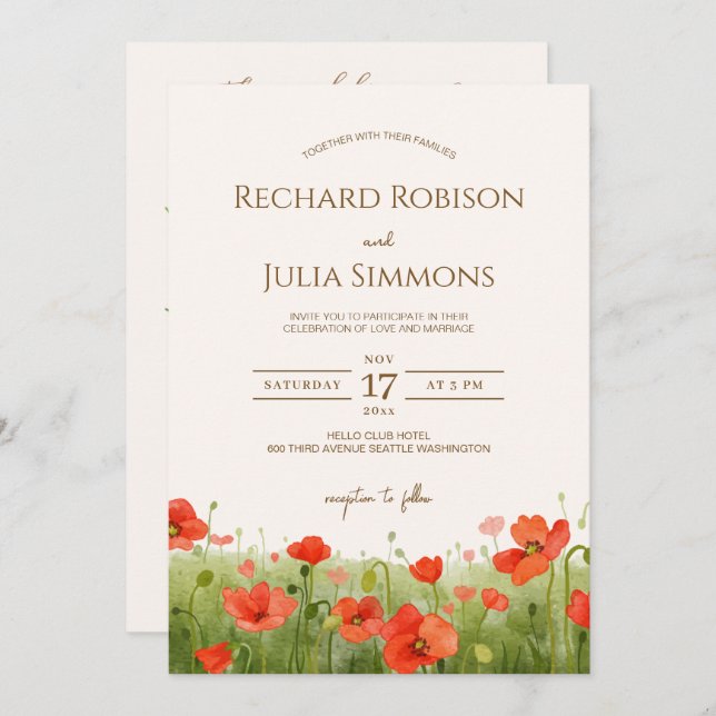 Romantische Rote Hochzeit von Mohnblumen Save The Date (Vorne/Hinten)