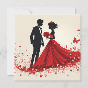 Romantische rote Hochzeitssilhouette von Braut und