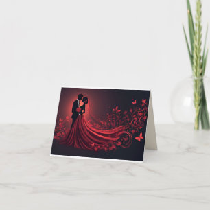 Romantische rote Hochzeitssilhouette von Braut und Dankeskarte