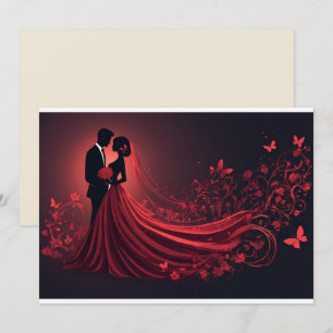 Romantische rote Hochzeitssilhouette von Braut und Feiertagskarte