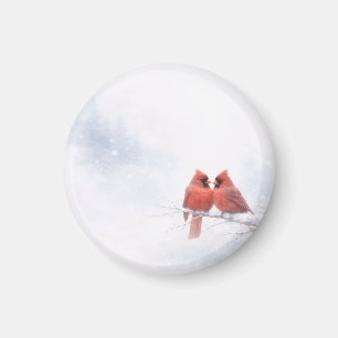 Romantische rote Kardinäle Winter-Aquarell-Grußkar Magnet