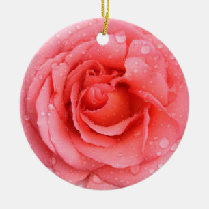 Romantische rote rosa Rosen-Wassertropfen Keramik Ornament