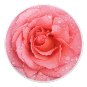 Romantische rote rosa Rosen-Wassertropfen Keramikknauf