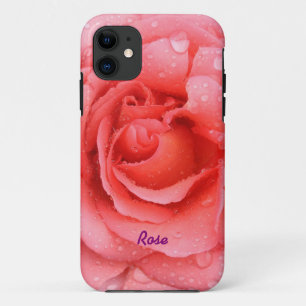 Romantische rote rosa Wasser Tropfen personalisier iPhone 11 Hülle