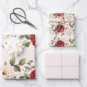 Romantische rote rosafarbene Rosen Hochzeit Geschenkpapier Set