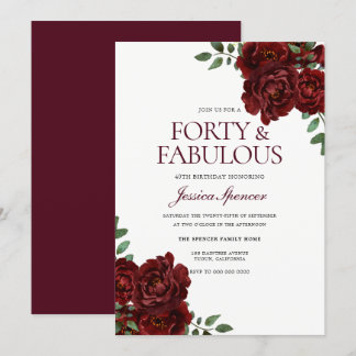 Romantische Rote Rose 40 & Fabulous 40. Geburtstag Einladung