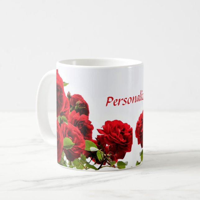 Romantische Rote Rose Blume Kaffeetasse (Vorderseite Links)