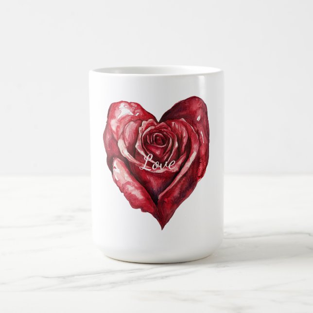Romantische Rote Rose Blumenherz Kaffeetasse (Mittel)