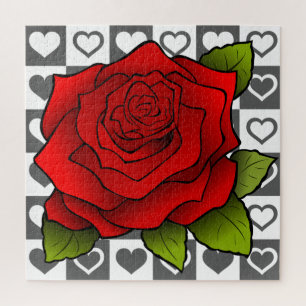 Romantische Rote Rose & Herz - Puzzle
