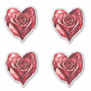 Romantische Rote Rose Herzstück Blume Aufkleber