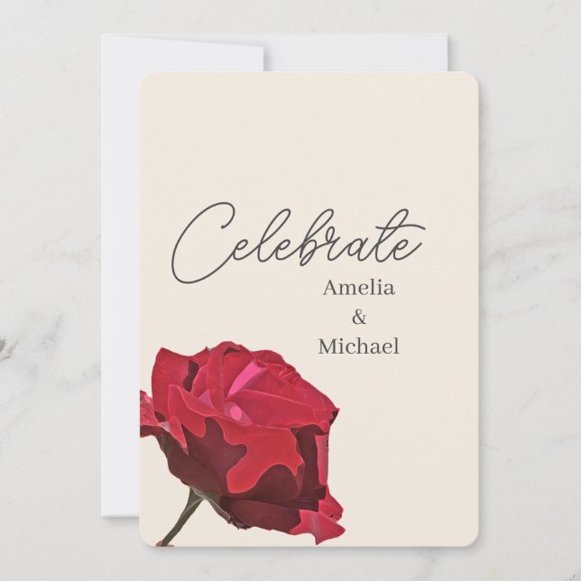 Romantische Rote Rose Hochzeit Einladung (Vorderseite)
