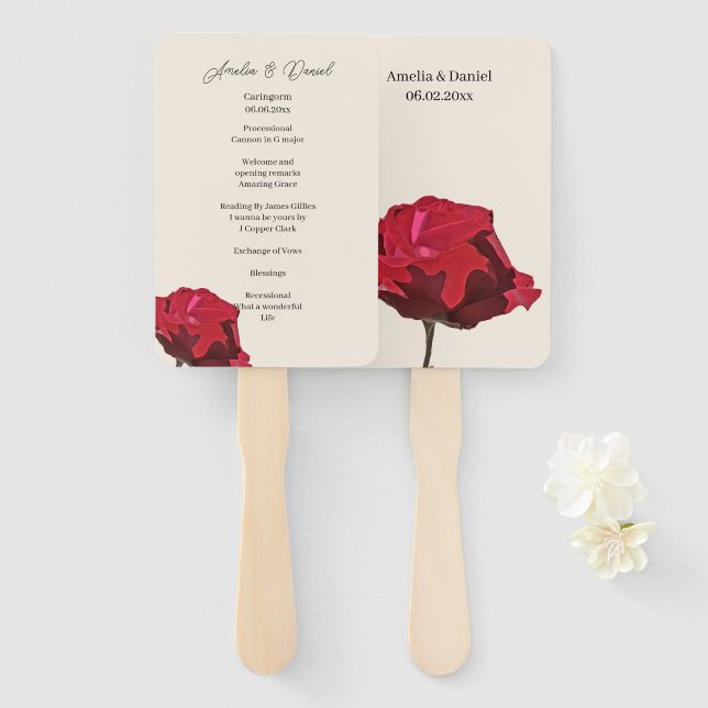 Romantische Rote Rose - Hochzeitsfeier Fächer (Vorne und Hinten)