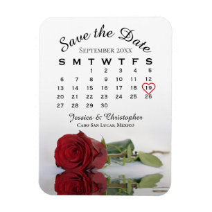 Romantische Rote Rose Kalender Hochzeit speichern Magnet