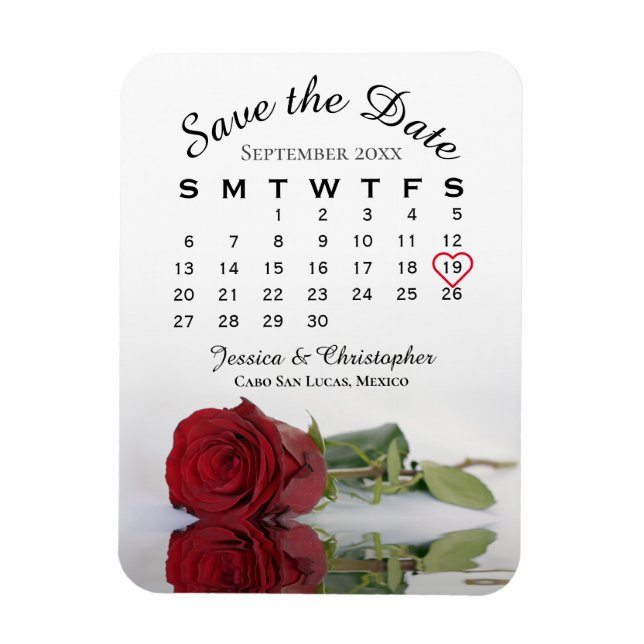 Romantische Rote Rose Kalender Hochzeit speichern  Magnet (Vertikal)