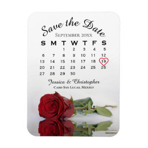 Romantische Rote Rose Kalender Hochzeit speichern  Magnet
