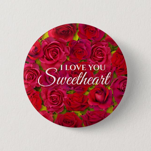 Romantische rote Rose Liebesbotschaft Button (Vorderseite)