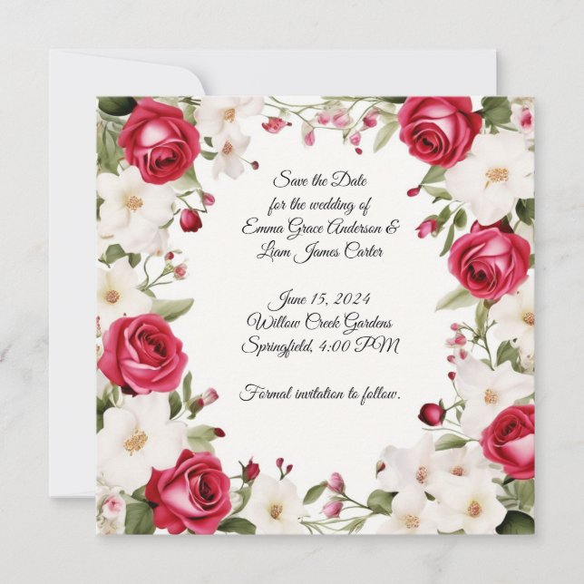 Romantische Rote Rose & Lily der Hochzeit im Tal Save The Date (Vorderseite)