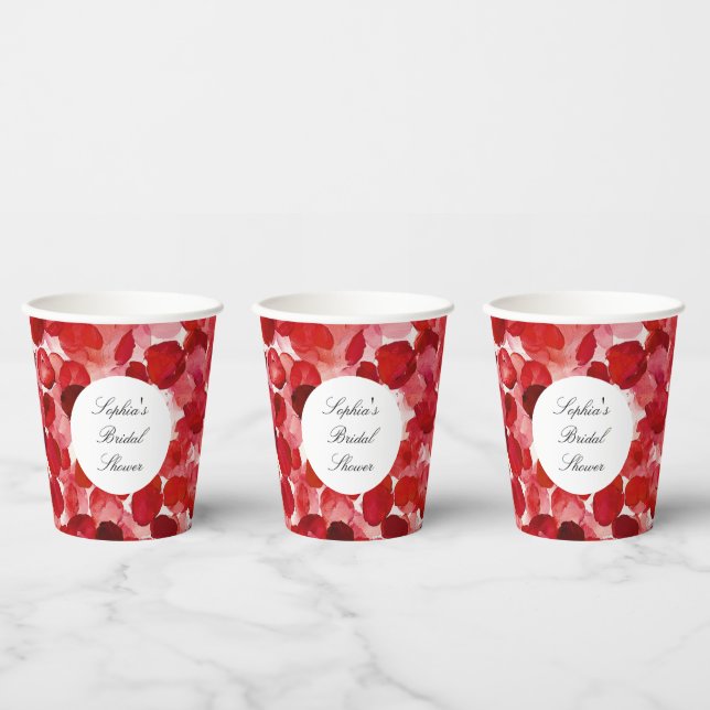Romantische Rote Rose Petals Floral Wedding Pappbecher (Multi)
