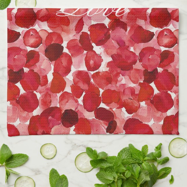 Romantische Rote Rose Petals florale Liebe Geschirrtuch (Gefaltet)