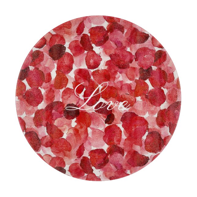 Romantische Rote Rose Petals florale Liebe Schneidebrett (Vorderseite)